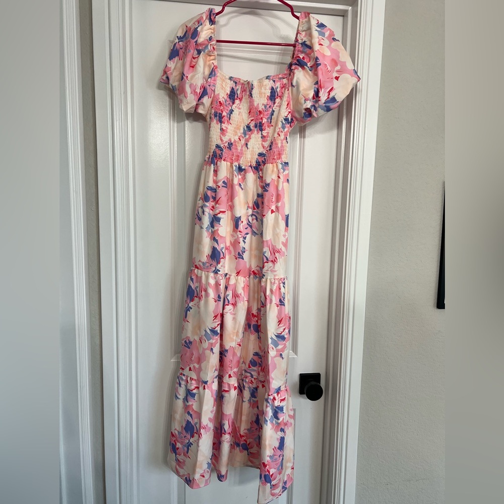 Floral Puff Sleeve Dress — can be bump friendly
